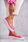 Suede Ballerinas On A Platform With A Ornament Fuchsia Ladette