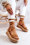 Sandałki Espadryle Zamszowe Wiązane Koturn Camel Shanny