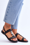 Women's Flat Sandals With A Decorative Belt Black Berry
