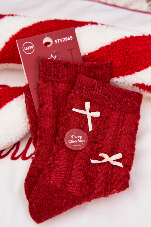 Women's Christmas Socks With Bow Decorations Alpaca Wool Red
