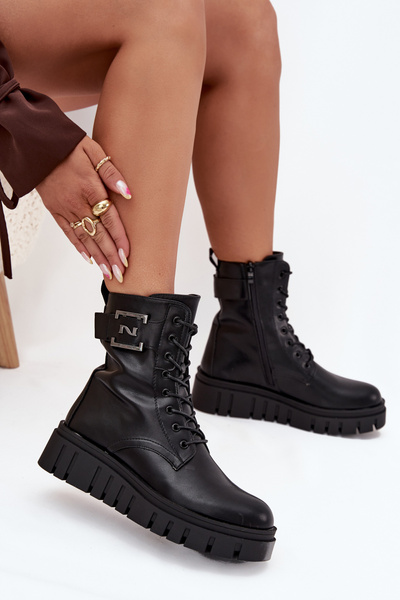 Women's platform ankle boots with decorative detail insulated black Lyrana