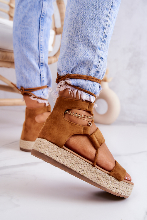 Espadryle Platforma Wiązane Camel Fuerta