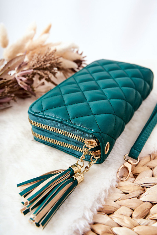 Large Quilted Wallet with Zips Green