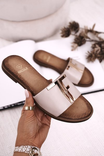 Women's Classic Leather Slippers Beige Adele
