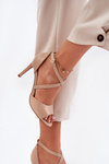 Sandals With Intertwining Straps On Heels Sergio Leone SK432 Dark Beige