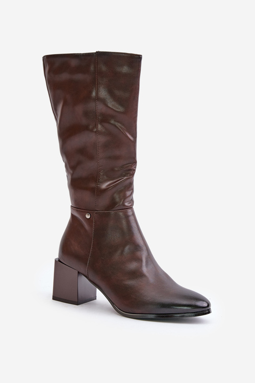 Insulated ankle boots on a heel eco leather up to mid-calf brown Ellithira