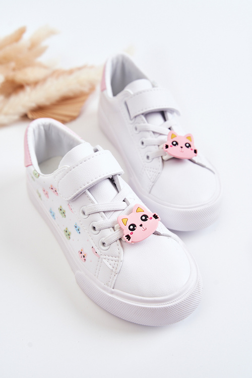 Children's Leather Sneakers With Velcro Print White Bonnie