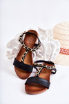 Children's Leather Sandals With Buckle Black Letto