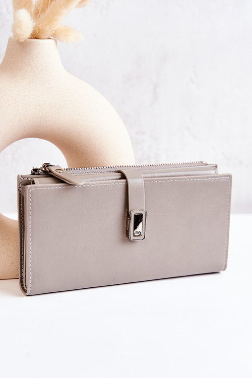 Large Leather Wallet With Magnet Grey Nereva 