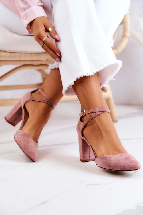 Czółenka Zamszowe Słupek Różowe Sergio Leone SK851