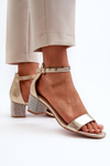 Women's sandals in faux leather on decorated heel golden Wiatalia