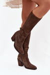 Suede Knee High Boots With Zip Brown Lissara