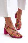 Suede Sandals With Low Heel Maciejka 06653-15 Fuchsia