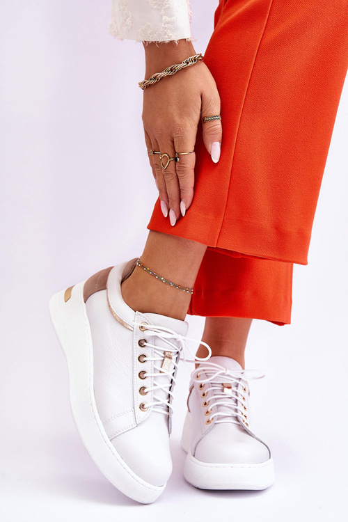 Women's Leather Platform Sports Shoes White Caressa