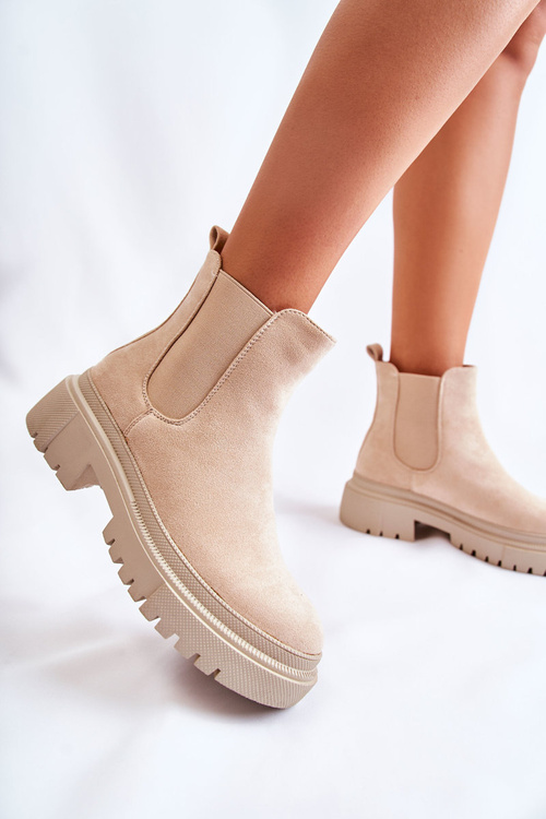 Suede Slip On Worker Boots Beige Lorea