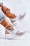 Leather sports shoes on a wedge White and grey Rayana