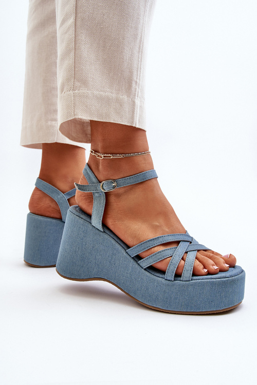 Damskie Sandały Na Platformie I Koturnie Niebieskie Oporia FF-20