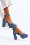 Denim Sandals with Block Heel Blue Acrana
