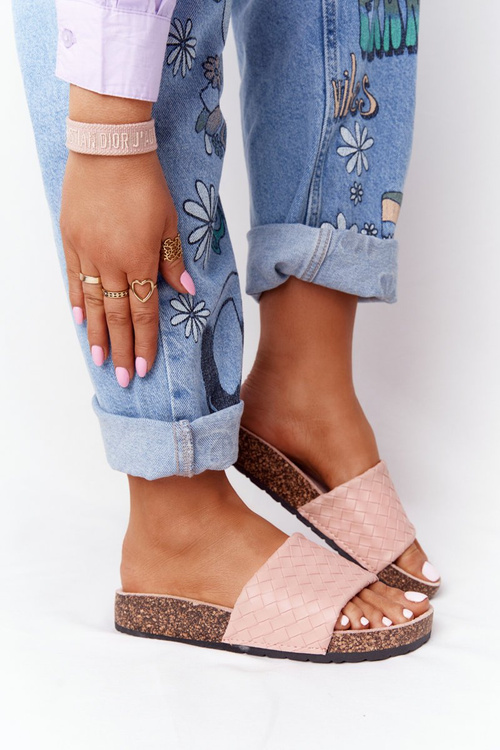 Leather Slippers On The Cork Sole Light Pink Catalina