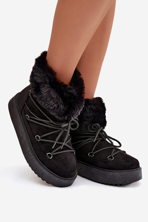 Snow boots with fur and laces Black Sarivie