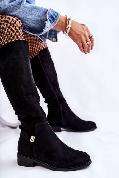 Suede Flat Boots Black Giulia