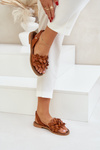 Leather Sandals On Flat Heel Brown Zazoo 40425