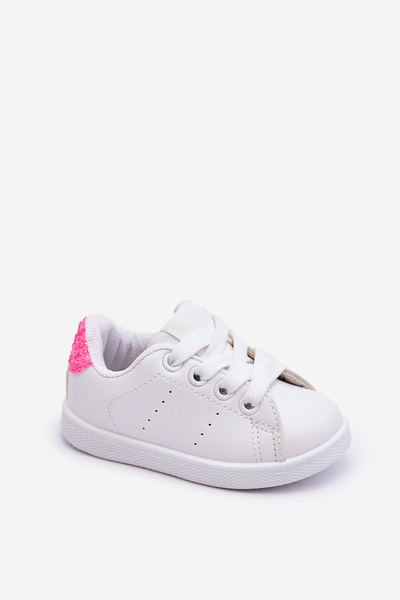 Buty Sportowe Dziecięce Biało-Neonowo Różowe Glossy 804