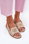 Leather Sandals With Decoration On Flat Heel S.Barski KV51-096 Gold