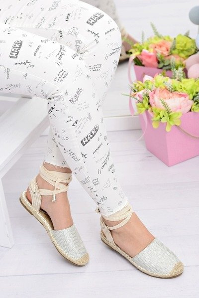 Women's Linen Ballerinas Tiered Silver Espadrilles Sea