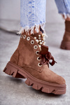 Suede Warm Boots With Pearls Brown Roco 