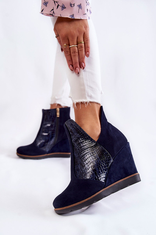 Suede Crocodile Wedge Boots Navy blue Alda