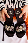 Leather Women's Slippers With Decoration Nicole 2726 Black