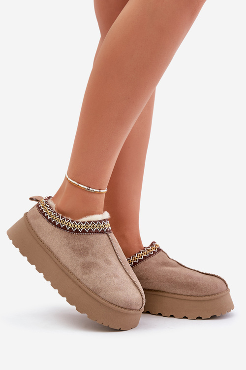Snow slippers on a platform with embroidery dark beige Tamilda