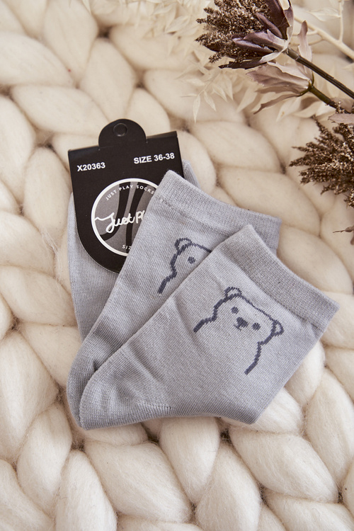 Women's Cotton Socks With A Teddy Bear Grey