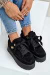 Fleece Lined Women's Platform Sneakers Black Velarisea