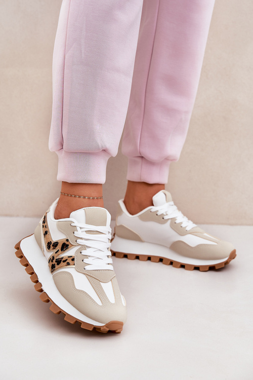 Damskie Buty Sportowe Sneakersy Panterka Beżowe Kalelia 