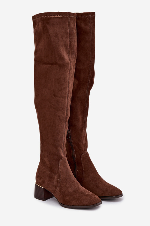 Women's Over Knee Boots On Heels With Gold Detail Brown Carina