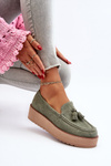 Women's Platform Moccasins with Fringes Green Mialani