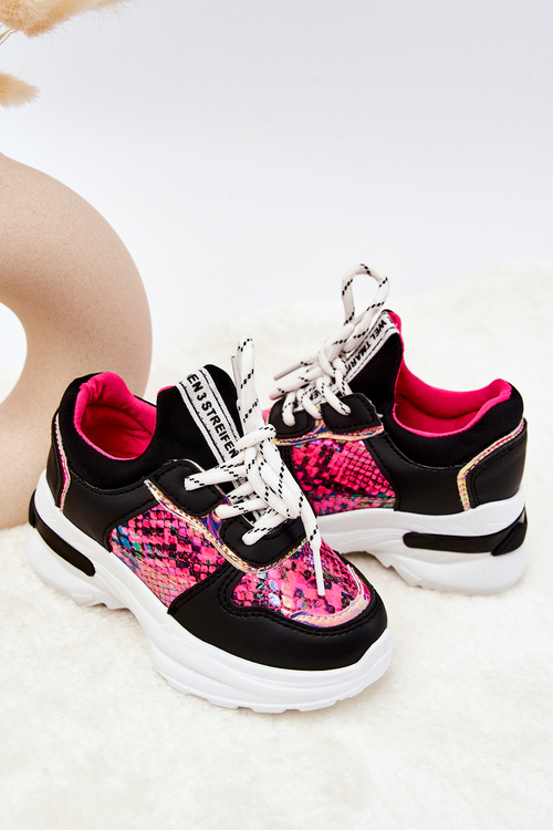 Buty Sportowe Wiązane Wężowe Czarne Gabbie