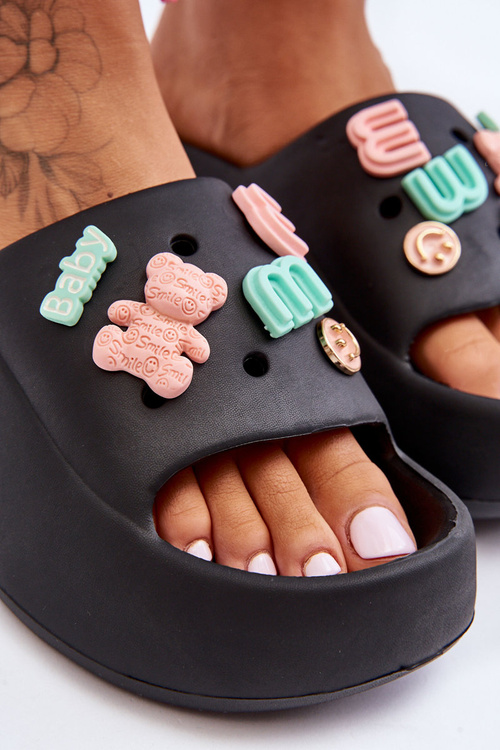 Women's Soft Foam Slippers With Ornaments Black Lorie