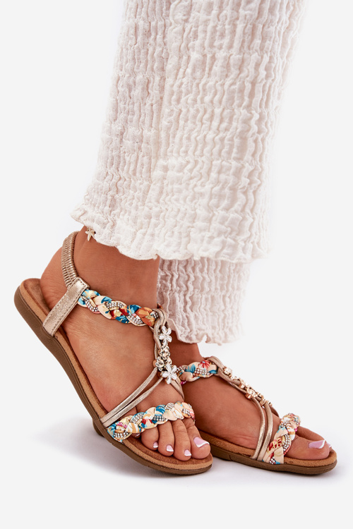Ladies Flat Sandals With Woven Straps And Charms Artiker 54C1323 Gold