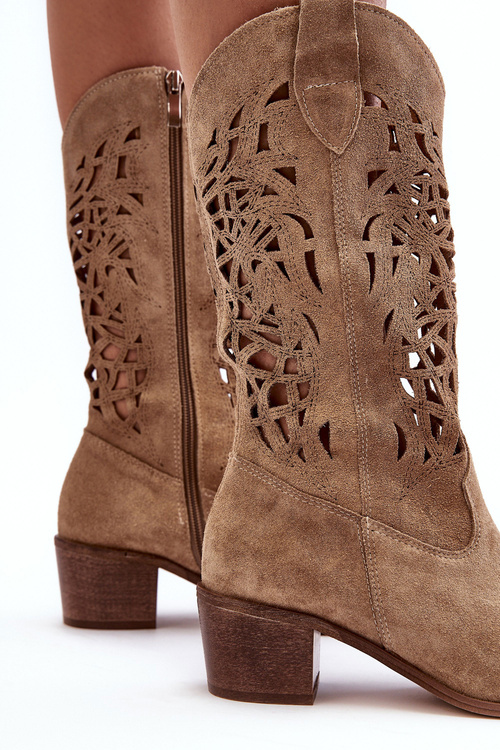 Lace-Up Suede Cowboy Boots Beige Lewski 3320