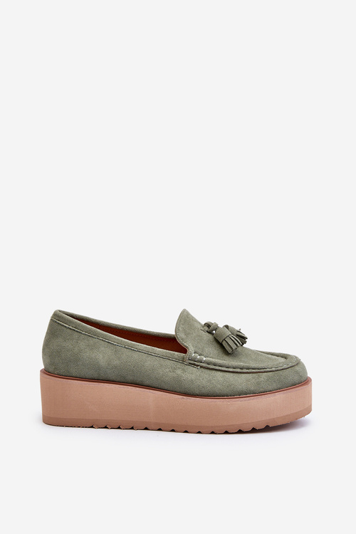 Women's Platform Moccasins with Fringes Green Mialani