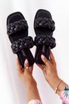 Leather Braided Slippers Black Love On Top