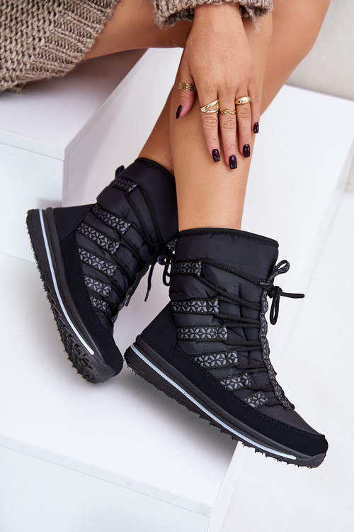 Women's Lace-up Snow Boots Progress PROGJ-22-134 Black