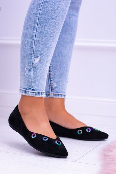 Lu Boo Black Spike Ballet Ballerinas Petrol Eyelets Octavia
