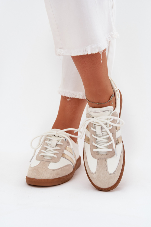Sneakersy Skóra Naturalna Damskie Biało-Złote Ismina 