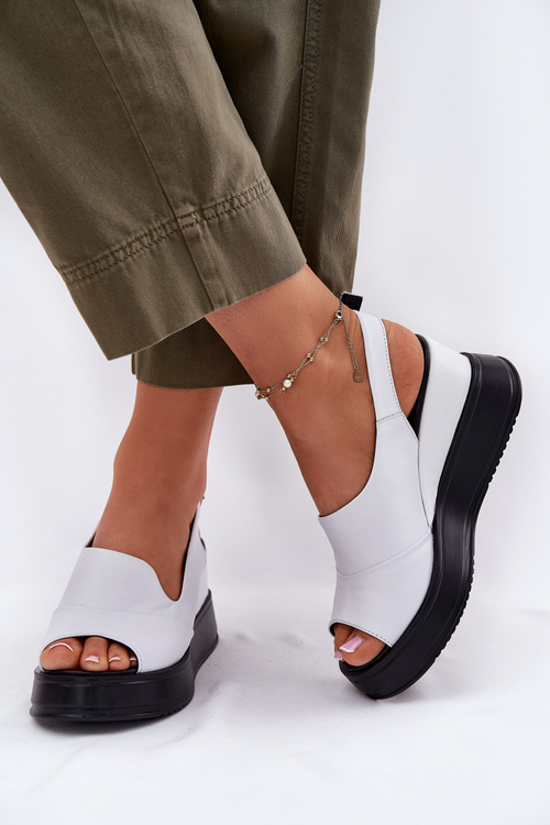 Damskie Sandały Skóra Naturalna Koturn Białe Artiker 52C0483