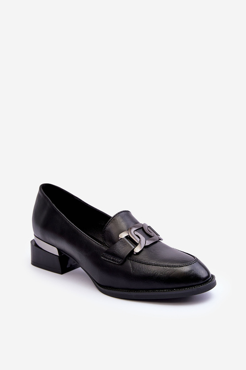 Leather Half-Boots Moccasin On Heel Black Sakina