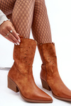 Leather Cowboy Boots On Low Heel Camel Ursuline